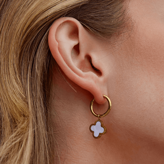 Pendientes de Aro Trébol Blanco