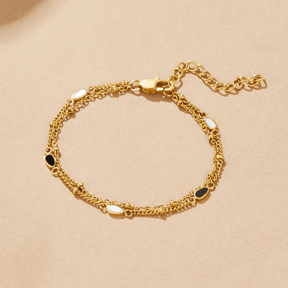 Pulsera de Piedras en Capas Negra y Blanca