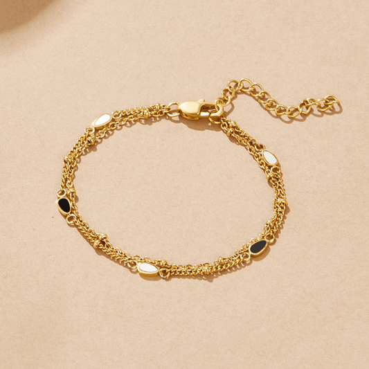 Pulsera de Piedras en Capas Negra y Blanca