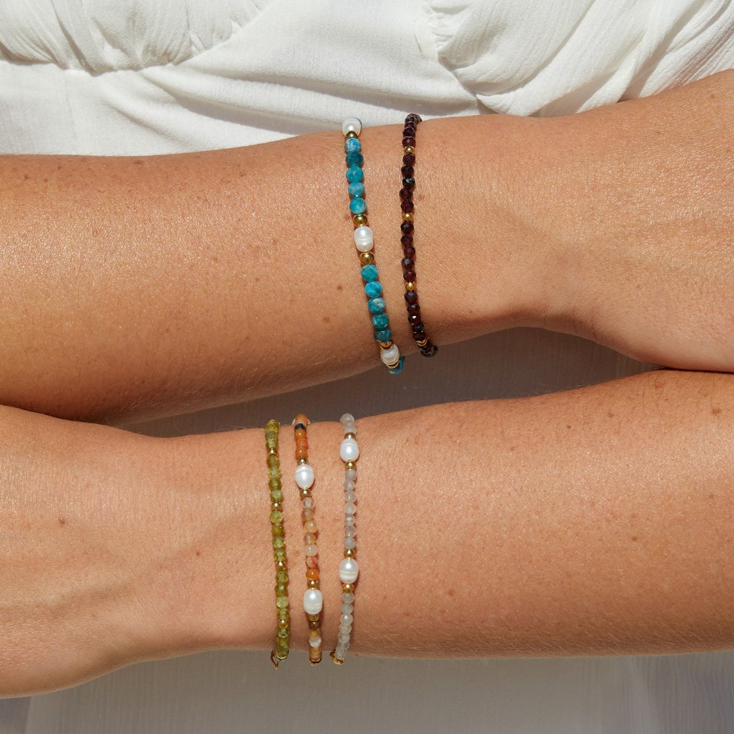 Pulsera de Cuentas de Piedra Lunar y Perla